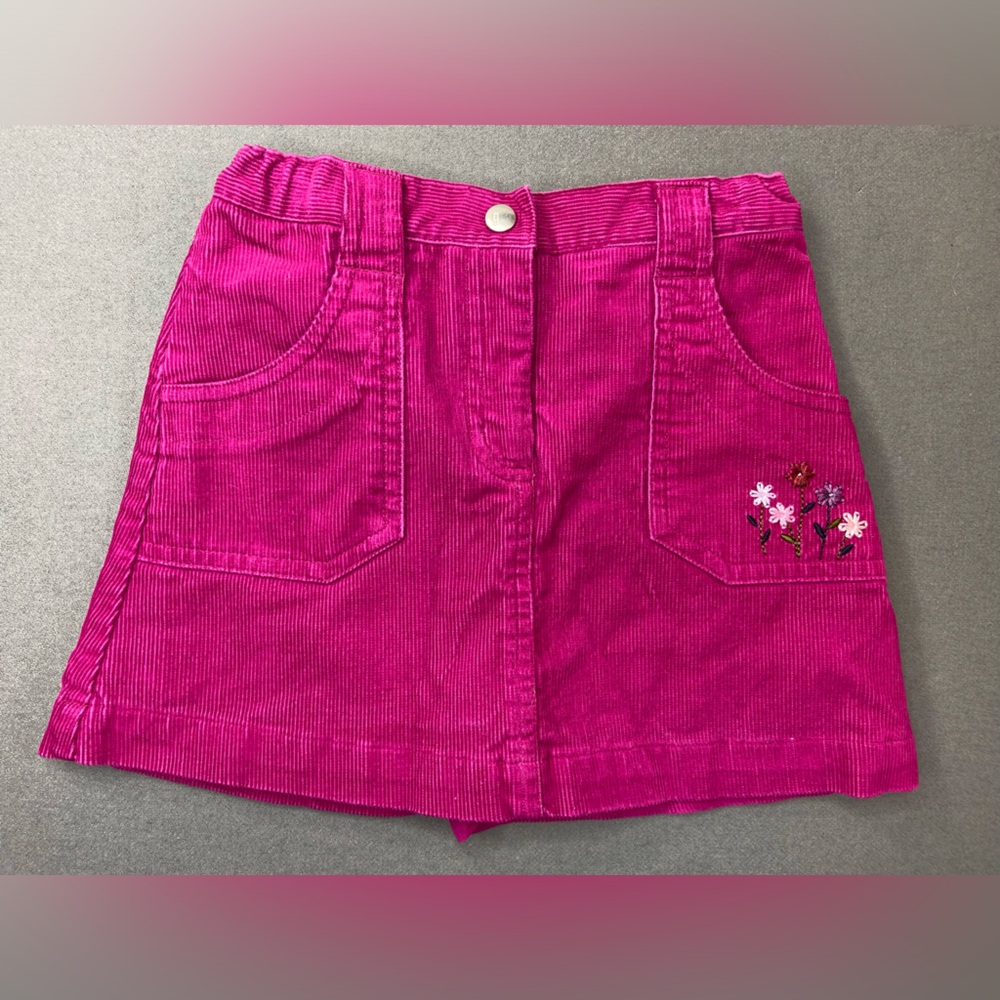 Gymboree Skort Adjustable waist Hot Pink Corduroy Floral Embroidery Size 5